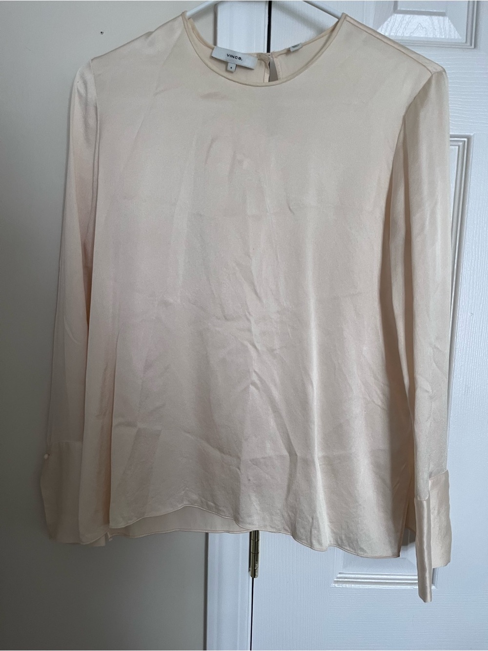 Vince Pale Cream Long-Sleeve 100 Percent Silk Blouse